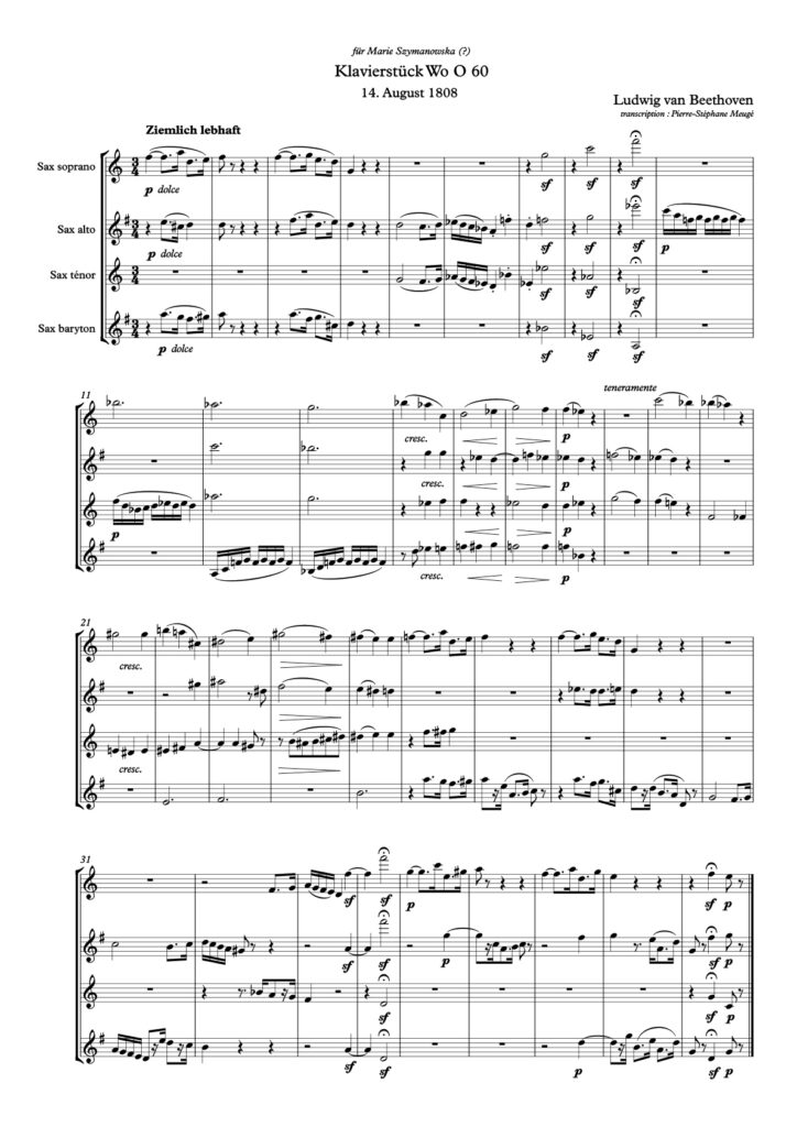 Extrait transcription PSM : Beethoven : Klavierstück