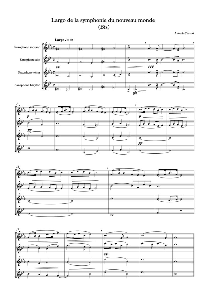 extrait transcription PSM : Dvořák : Largo de la symphonie du nouveau monde