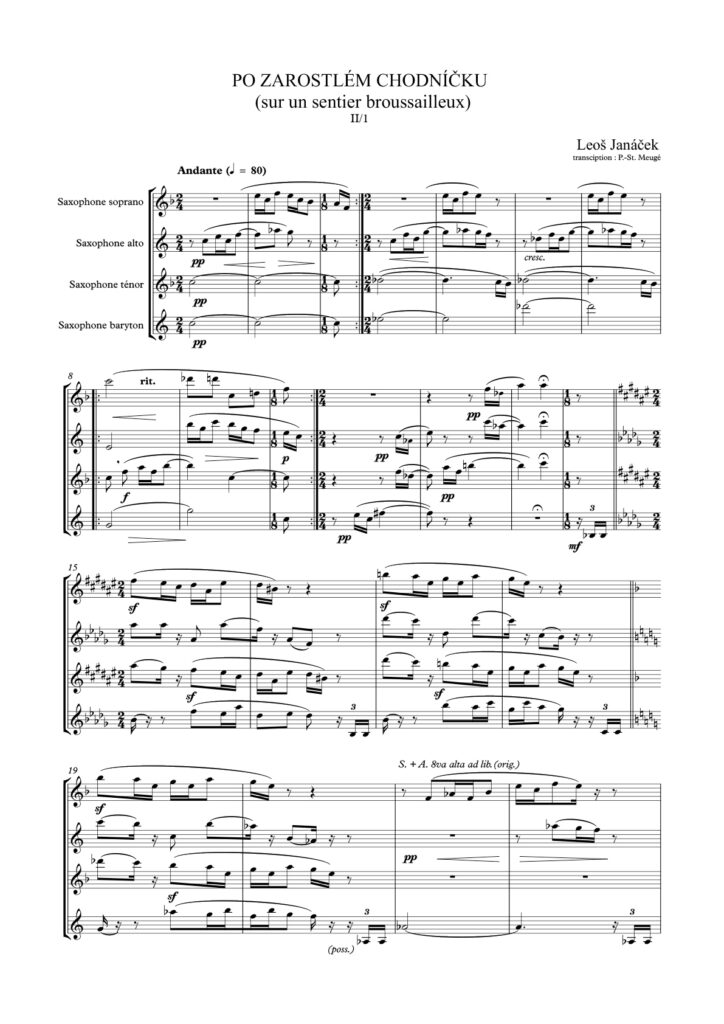 extrait transcription PSM : Janacek : Sur un sentier broussailleux II (1er mouvement sur 5)