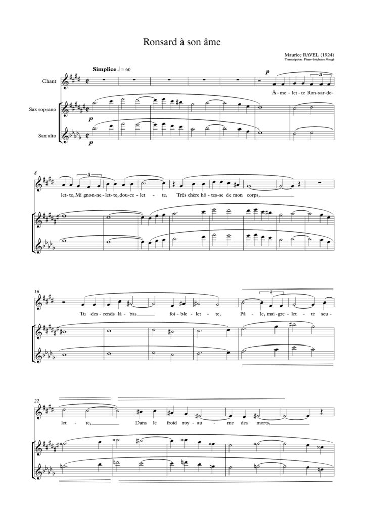 extrait transcription PSM : Ravel : Ronsard à son âme