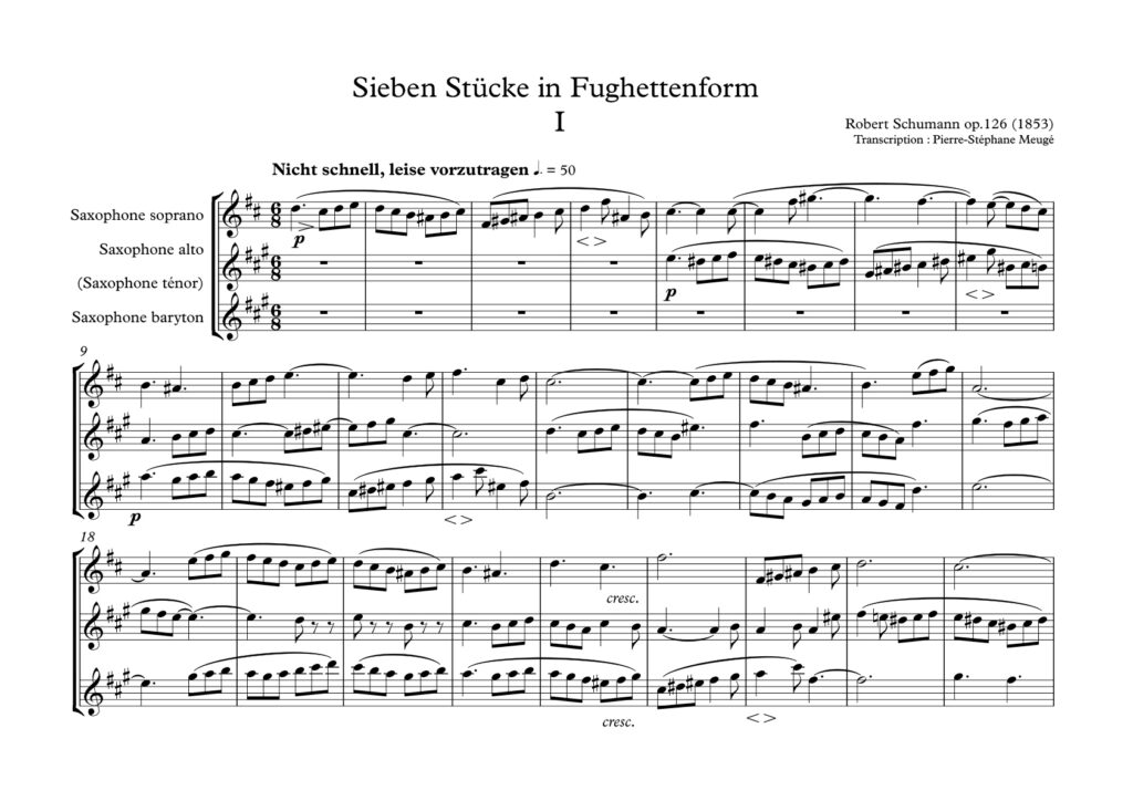 extrait transcription PSM : Schumann : Sieben Stücke in Fughettenform I