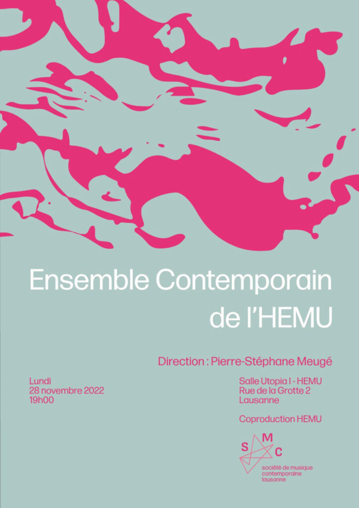 Affiche du concert "Hommage à Xenakis", dirigé par P. S. Meugé, à l'HEMU