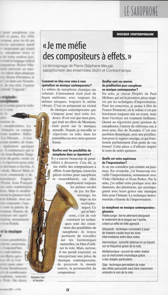 Interview de P.S. Meugé dans la revue La lettre du musicien, n°351, décembre 2007