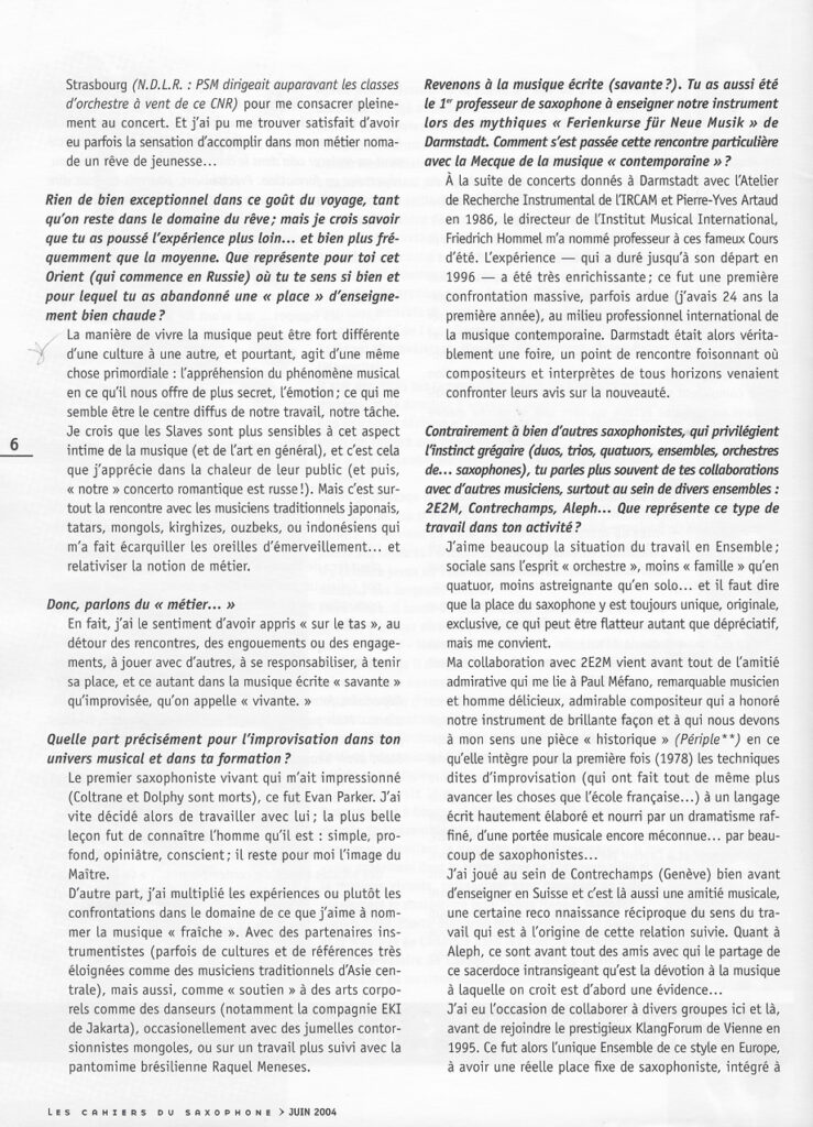 Interview Portrait de P.S. Meugé dans la revue A-Sax, n°14, juin 2004