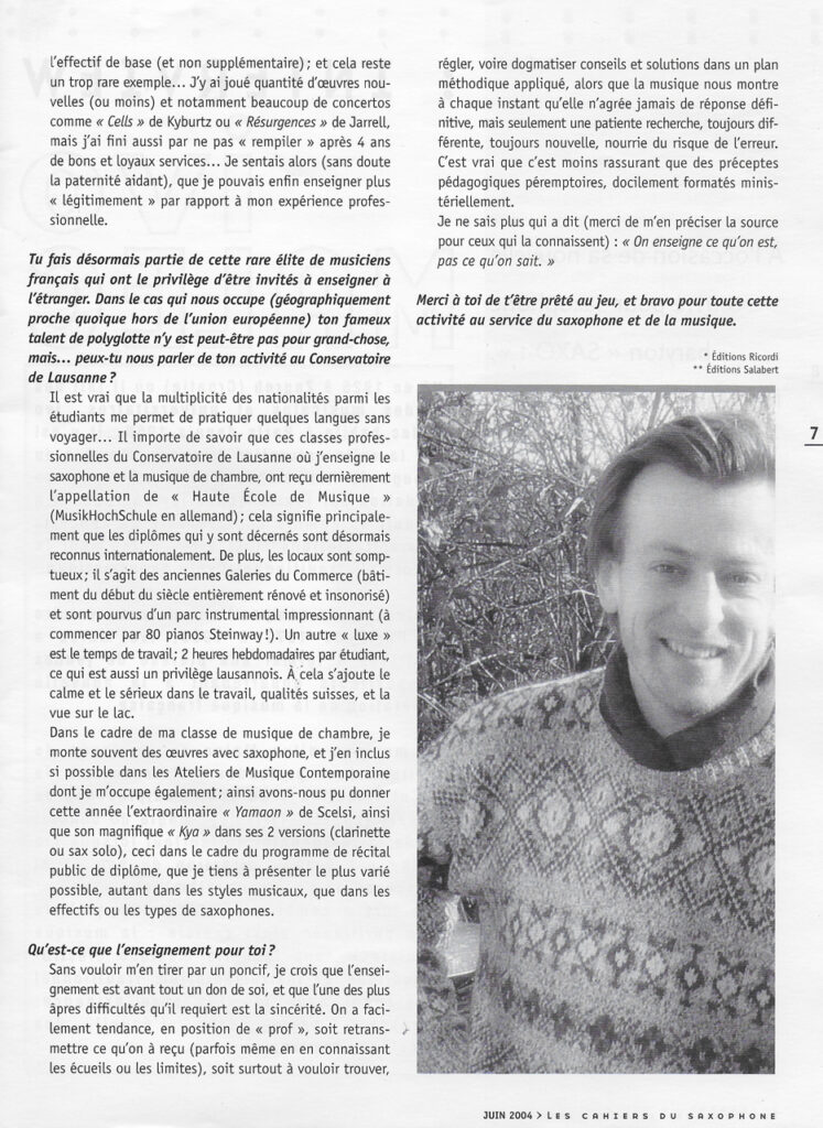 Interview Portrait de P.S. Meugé dans la revue A-Sax, n°14, juin 2004