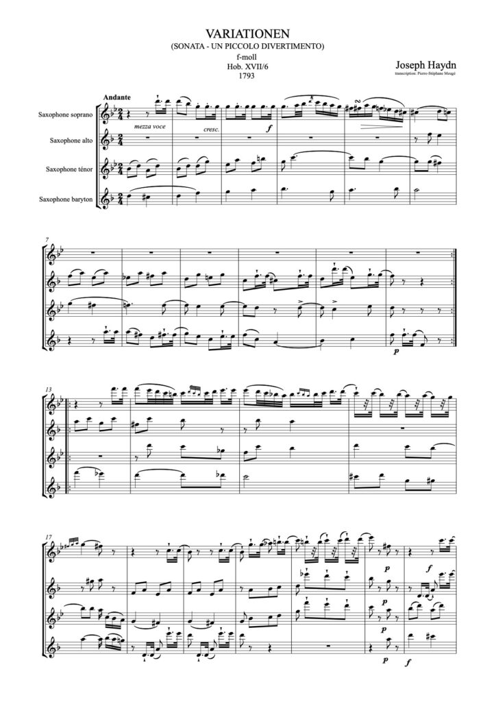 Extrait transcritption PSM : Joseph Haydn : Andante con variazioni (F moll)