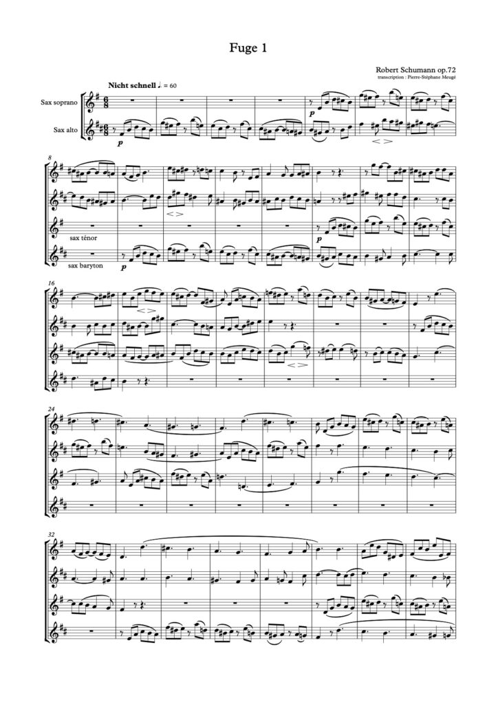 Extrait transcription PSM : Robert Schumann : 4 Fugen op. 72 