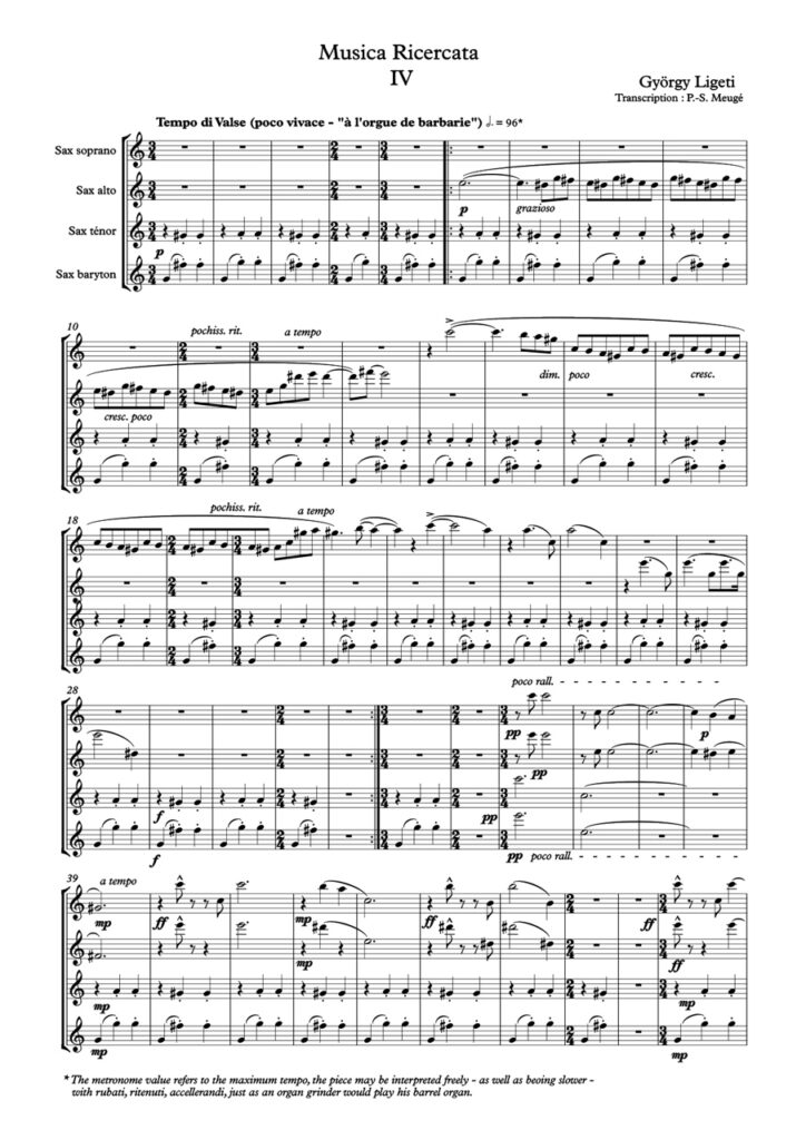 György Ligeti : Trois Bagatelles (Musica Ricercata), transcription P. S. Meugé